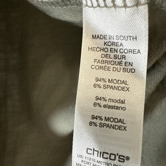 Chicos Women's Tunic Top Size Large Solid Moss Green 3/4 Sleeve Soft Stretch - Picture 6 of 8